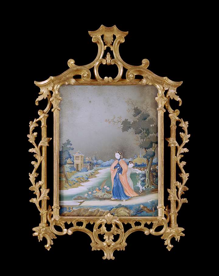 A GEORGE III CHINESE EXPORT REVERSE MIRROR PAINTING